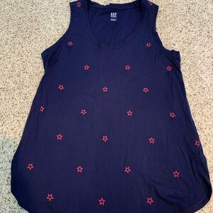 GAP Women's Dark Blue Tank Top with Red Star Patterns